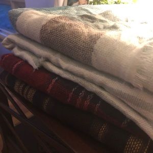 Plaid and striped blanket scarves bundle